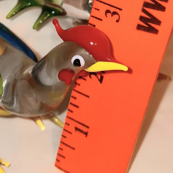 Set Of 2 Handblown Glass Bird Chicken Figure Multi Color Rooster Exotic Bird - Picture 9 of 12